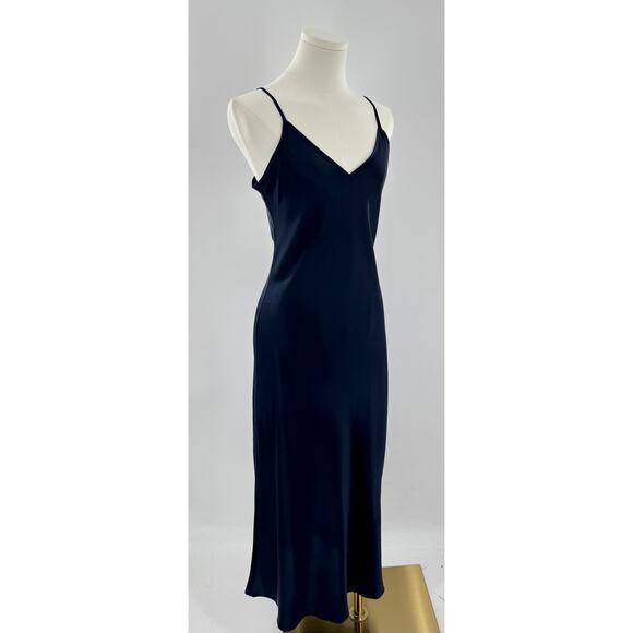 Quince Silk Slip Dress Navy Blue Sleeveless Sheath Washable Silk Midi M NWOT - Picture 4 of 9